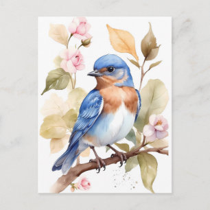 Carte Postale Belle peinture à l'aquarelle de Bluebird
