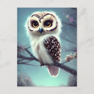 Carte Postale Belle peinture de Chouette sur une branche à la nu
