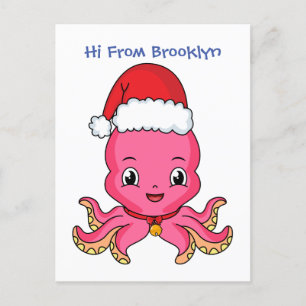 Carte Postale Belle pieuvre joyeuse en casquette de Noël