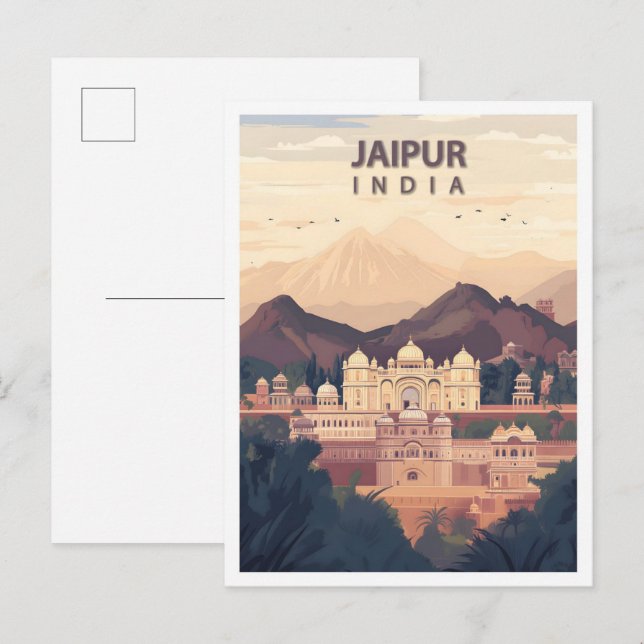 Carte Postale Belle Place Jaipur Inde Illustration Voyage (Devant / Derrière)