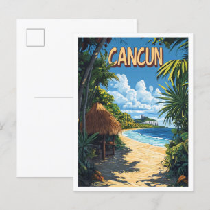 Carte Postale Belle plage de Cancun Mexique Illustration Voyage