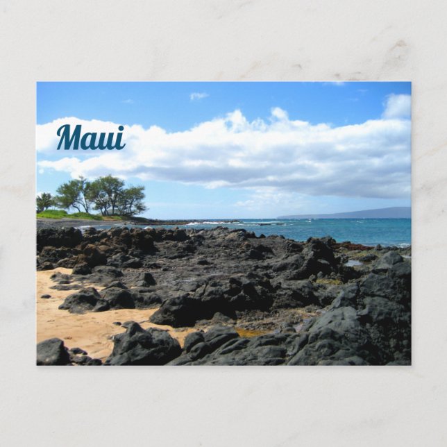 Carte Postale Belle plage de Maui avec rochers noirs (Devant)