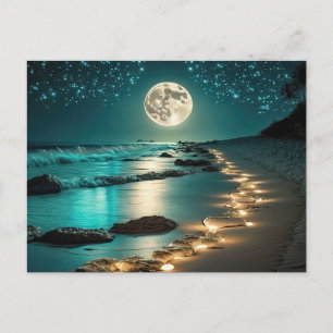 Carte Postale Belle Pleine lune Plage Océan étoile Nuit