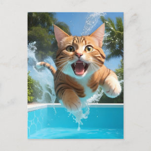 Carte Postale Belle Plongée de chat dans la piscine Amusante