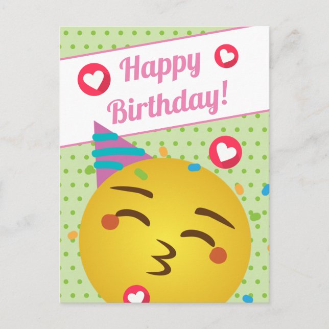 Carte Postale Belle Polka Vert Dot Baiser Emoji Joyeux Anniversa (Devant)
