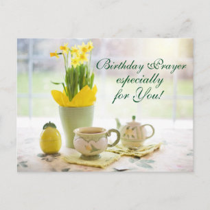 Carte Postale Belle prière d'anniversaire Thé et Daffodiles