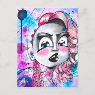 Carte Postale Belle Punk Girl avec anneau de nez Aquarelle