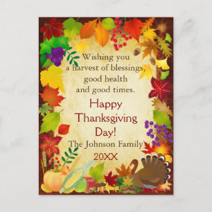 Carte Postale Belle récolte de Thanksgiving
