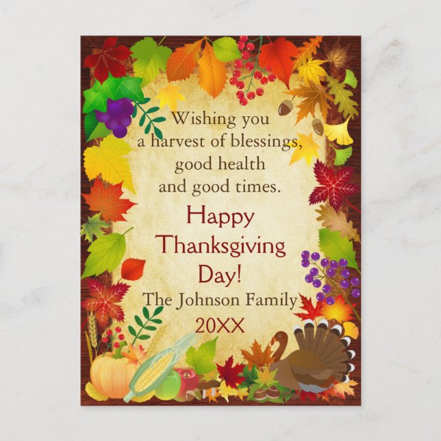 Carte Postale Belle récolte de Thanksgiving (Devant)