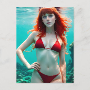 Carte Postale Belle Red Haired Woman en Bikini sous l'eau