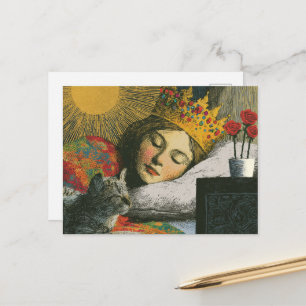 Carte Postale Belle Reine Endormie et son Chat
