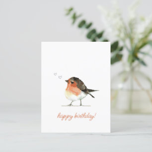 Carte Postale Belle Robin Orange - Simple Anniversaire Élégant