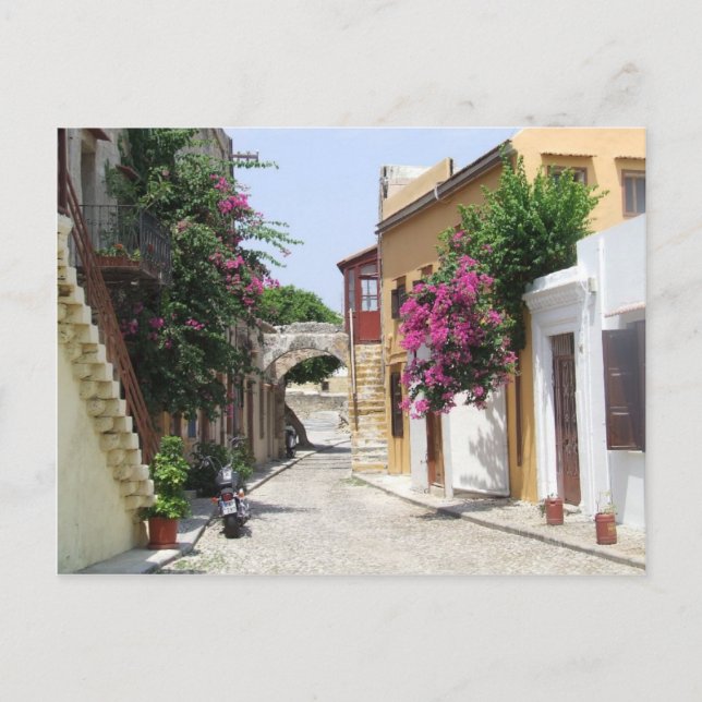 Carte Postale Belle rue dans la vieille ville de Rhodes (Devant)