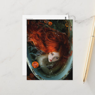 Carte Postale Belle Sirène aux Cheveux Rouges dans une Baignoire