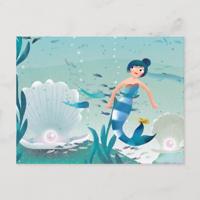 Carte Postale Belle sirène dans la mer illustration (Devant)