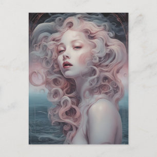 Carte Postale Belle Sirène De Cheveux Rose