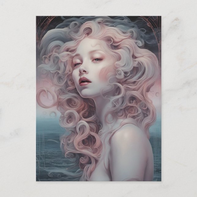 Carte Postale Belle Sirène De Cheveux Rose (Devant)