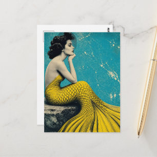 Carte Postale Belle Sirène Rétro Unique