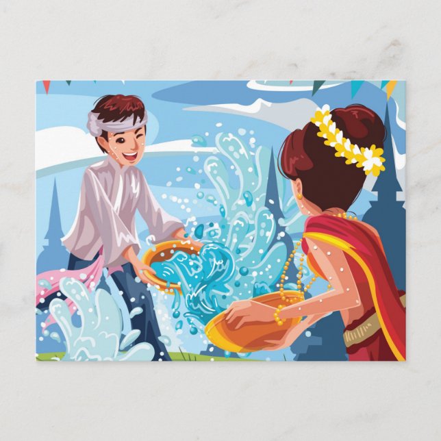 Carte Postale Belle Songkran Festival Lancer Eau Postcar (Devant)