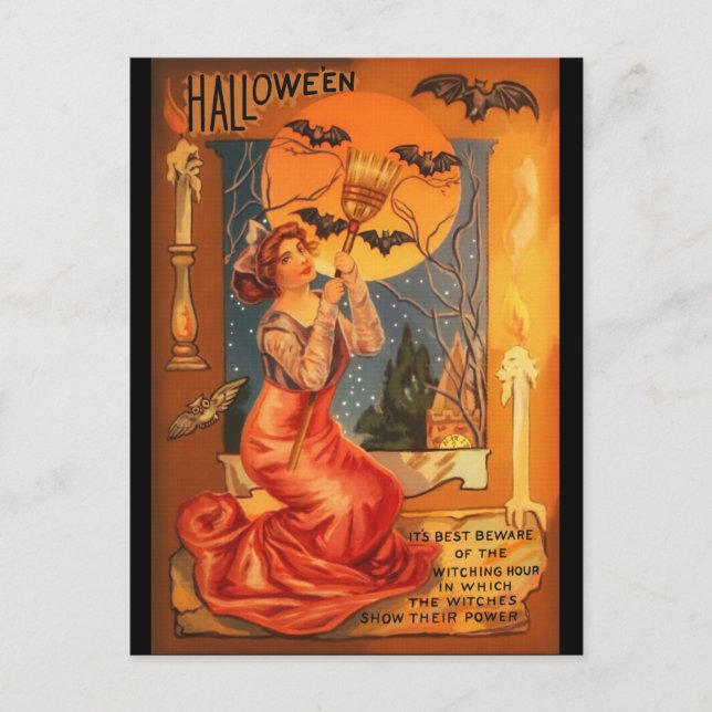 Carte Postale Belle Sorcière Vintage Halloween Salutation (Devant)