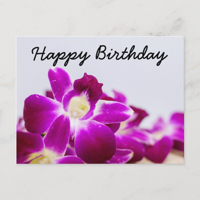 Carte Postale Belle tige de pourpre orchidée à l'anniversaire bl (Devant)