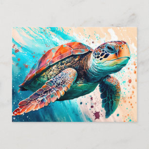 Carte Postale Belle tortue de mer de couleur natation