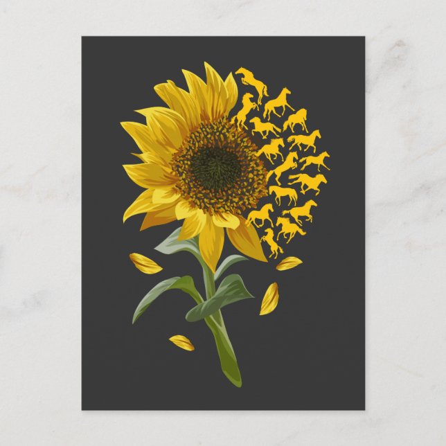 Carte Postale Belle Tournesol Horse Racing Fleur Equestrian (Devant)