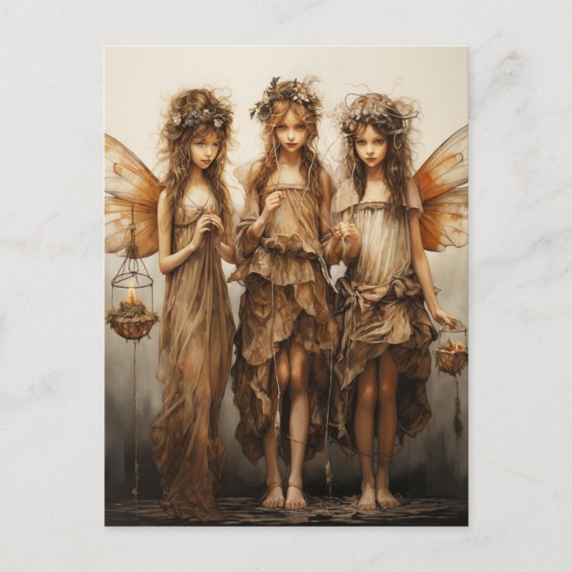 Carte Postale Belles Fées Robes Brown Chandelles (Devant)