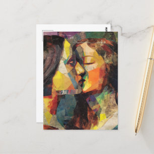 Carte Postale Belles femmes embrasser collage médiatique mixte