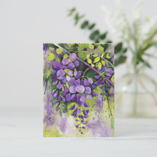 Carte Postale Belles Fleurs De Wisteria En Aquarelle