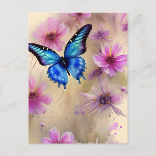 Carte Postale Belles fleurs et papillon