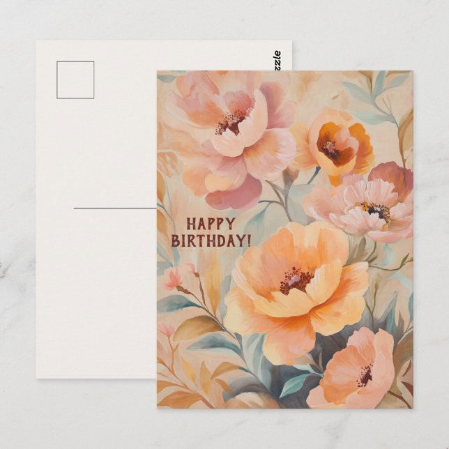 Carte Postale Belles Fleurs Sauvages Douces JOYEUX ANNIVERSAIRE (Devant / Derrière)
