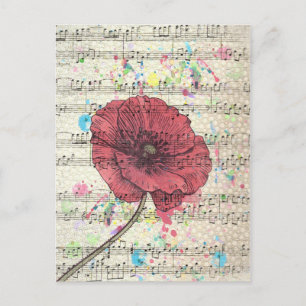 Carte Postale Belles notes de musique de fleur de pavot