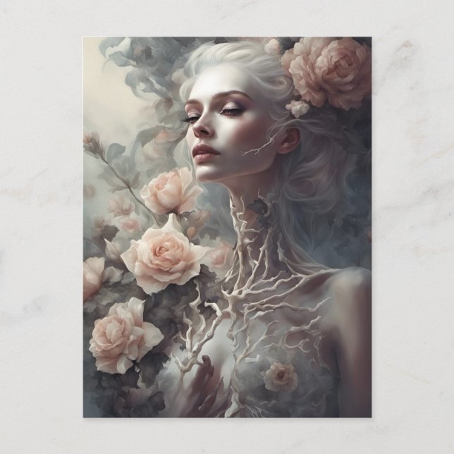 Carte Postale Belles os Femme Skeletal et Fleurs (Devant)