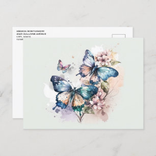 Carte Postale Belles papillons et fleurs