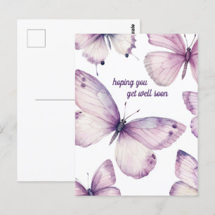 Carte Postale Belles papillons violets SE METTENT BIENTÔT BIEN