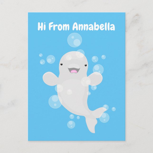 Carte Postale Béluga mignon bulles dessin de dessin animé (Devant)