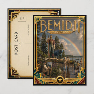 Carte Postale Bemidji Minnesota Art Déco Vintage de l'Âge d'Or