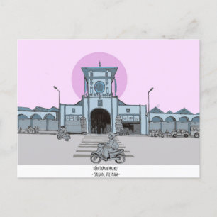 Carte Postale Ben Thanh Market Saigon Vietnam Illustration