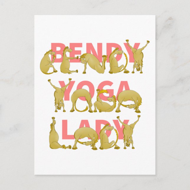 Carte Postale Bendy Yoga Lady Funny mignonne Pony (Devant)