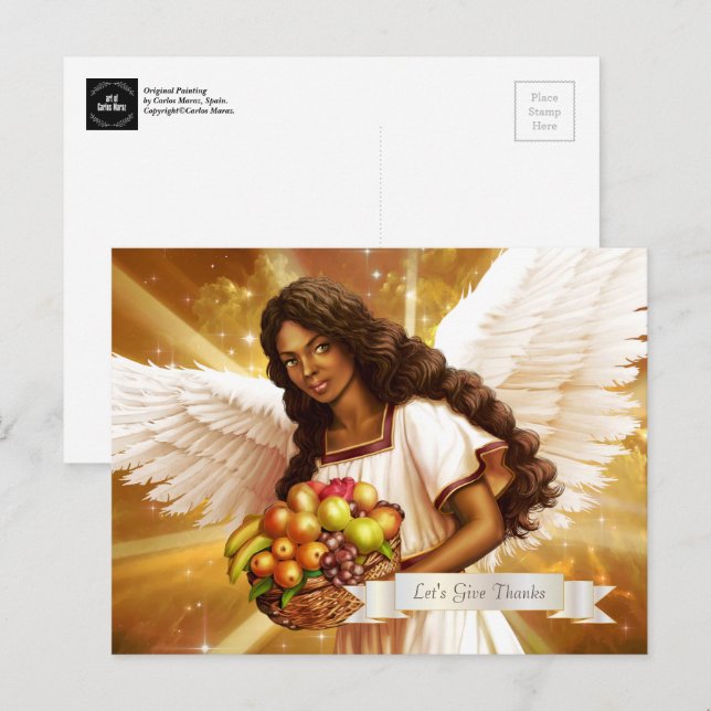 Carte Postale Bénédiction d'action de grâce. Peinture d'ange (Devant / Derrière)