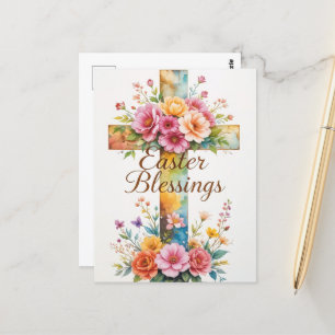 Carte Postale Bénédiction de Pâques de croix et de fleurs