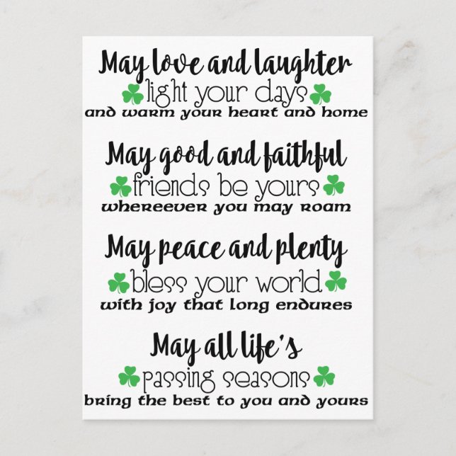 Carte Postale Bénédiction du proverbe irlandais (Devant)