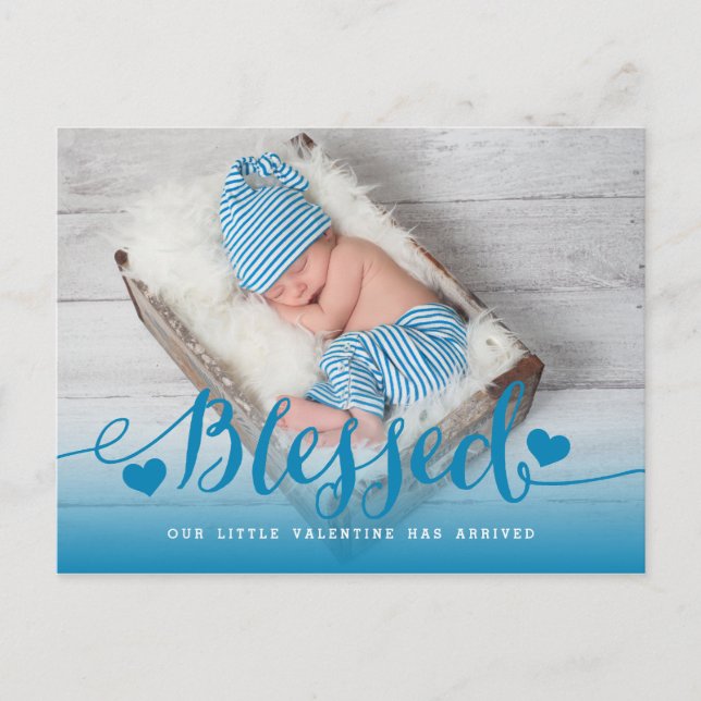 Carte Postale Béni | Faire-part de naissance Valentine bleue (Devant)