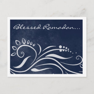 Carte Postale Béni Ramadan bleu orné salut islamique