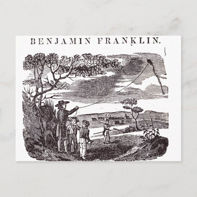 Carte Postale Benjamin Franklin mène son expérience de cerf-vola (Devant)