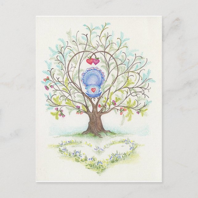 Carte Postale Berceau bébé dans un arbre de coeur et d'amour (Devant)