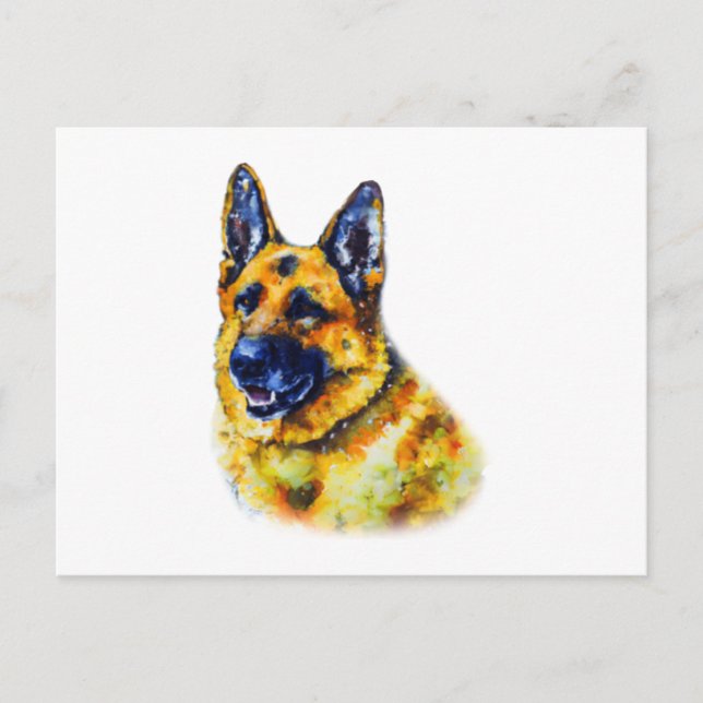 Carte Postale Berger allemand aquarelle (Devant)