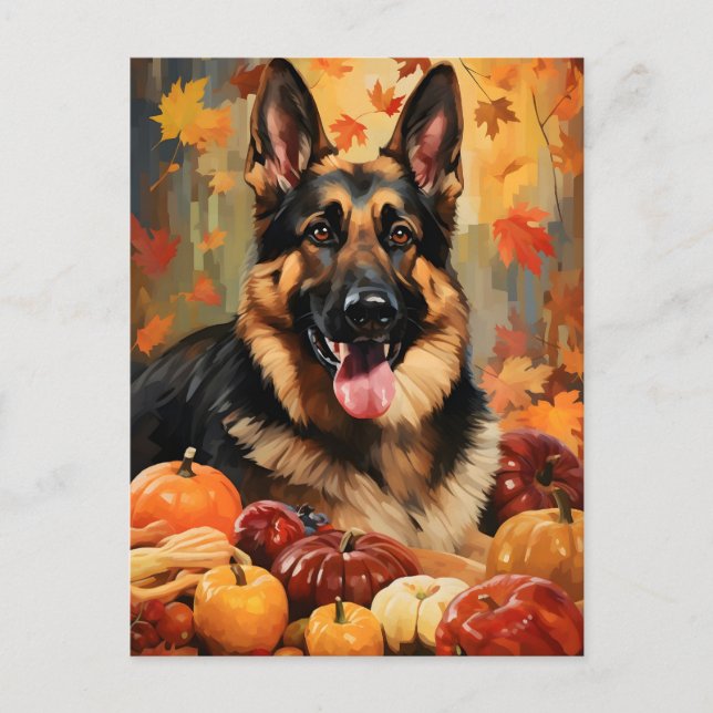 Carte Postale Berger Allemand Automne Thanksgiving  (Devant)