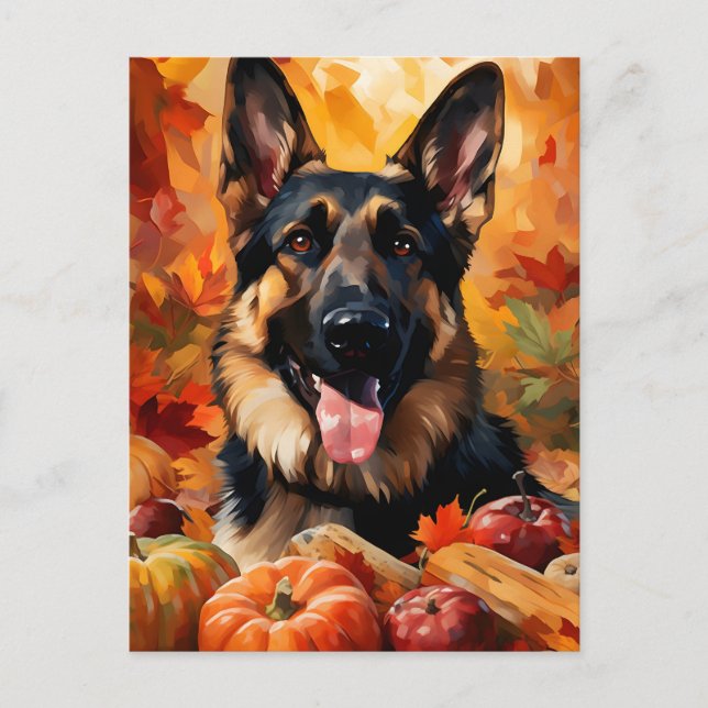 Carte Postale Berger Allemand Automne Thanksgiving  (Devant)